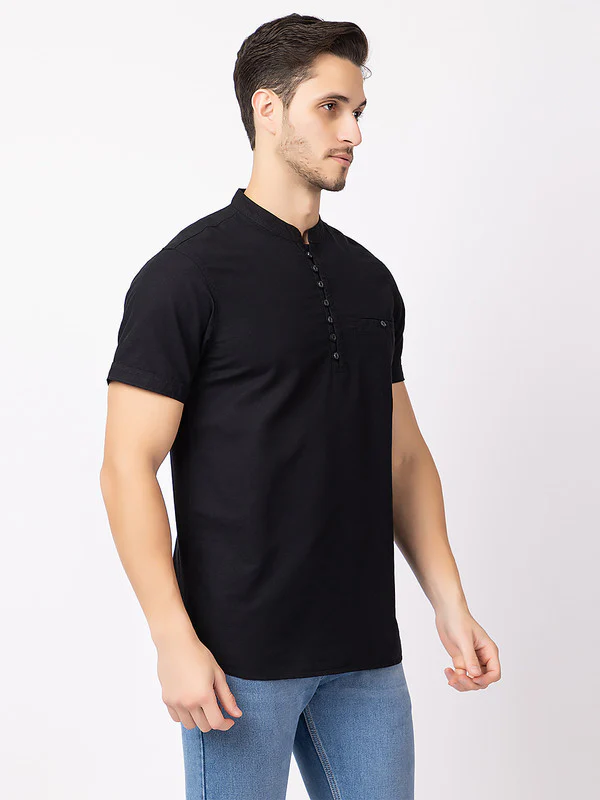 Men's Mandarin-collar Solid Kurta - Image 14