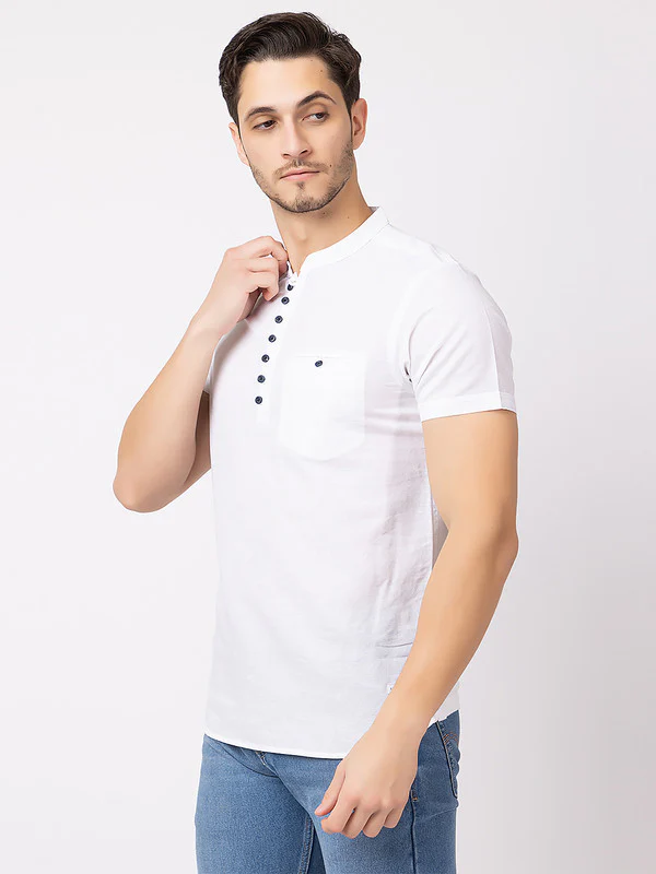 Men's Mandarin-collar Solid Kurta - Image 2