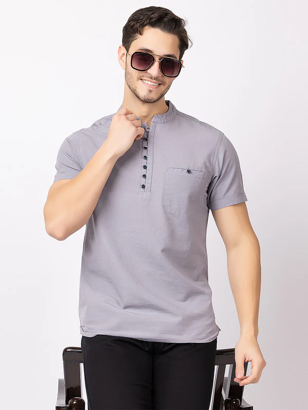 Men's Mandarin-collar Solid Kurta - Image 25