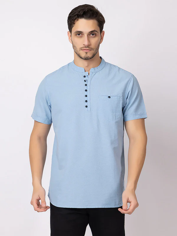 Men's Mandarin-collar Solid Kurta - Image 33