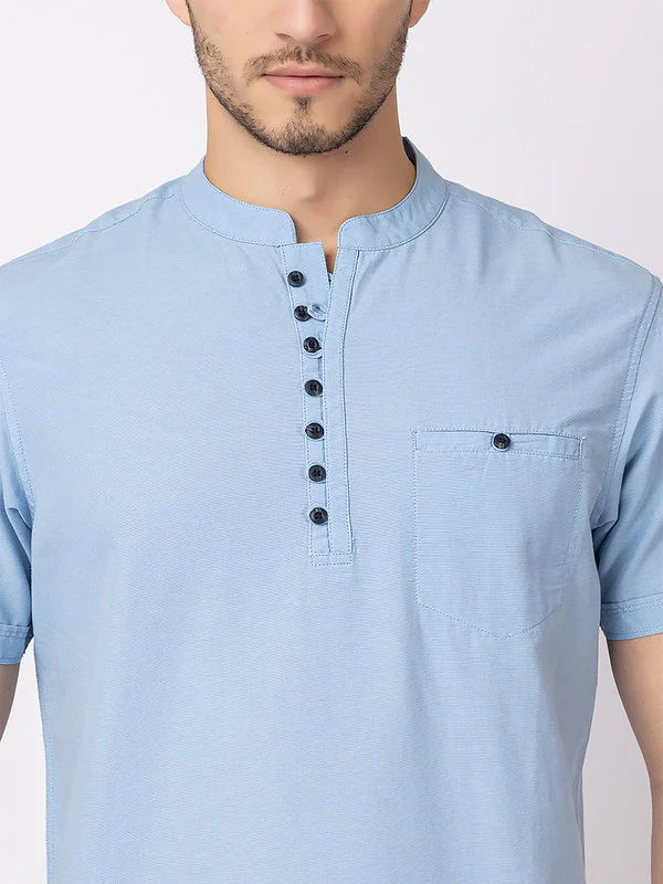 Men's Mandarin-collar Solid Kurta - Image 36