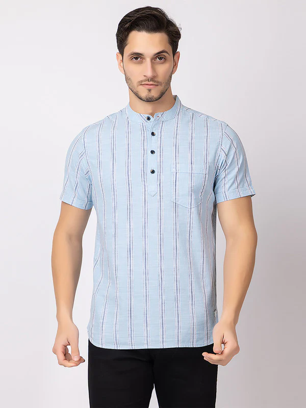 Men's Straight-stripe Half Kurta - Image 4