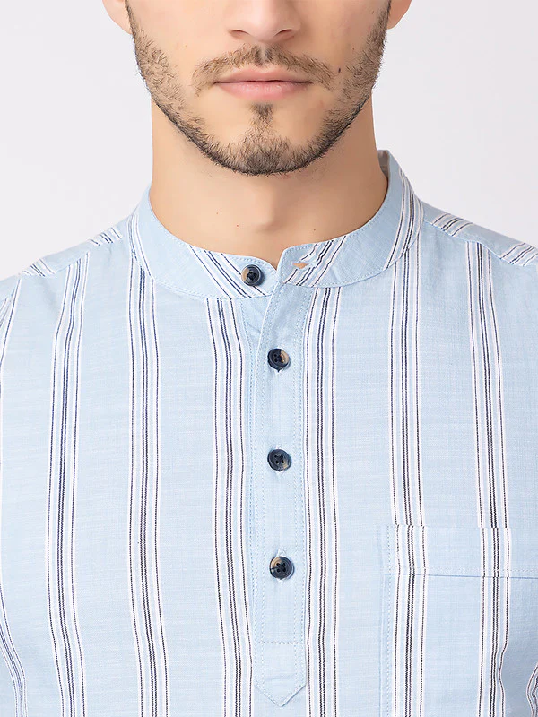 Men's Straight-stripe Half Kurta - Image 8