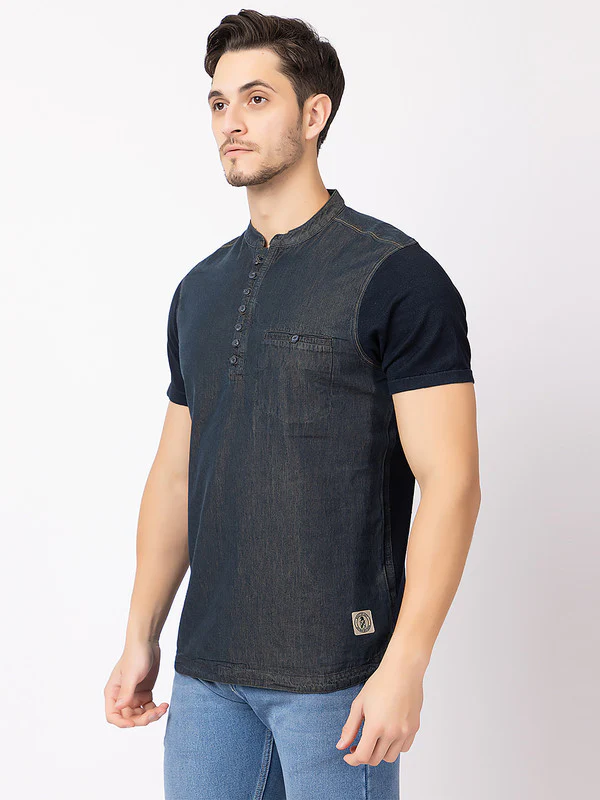 Men's Denim-effect Half Kurta