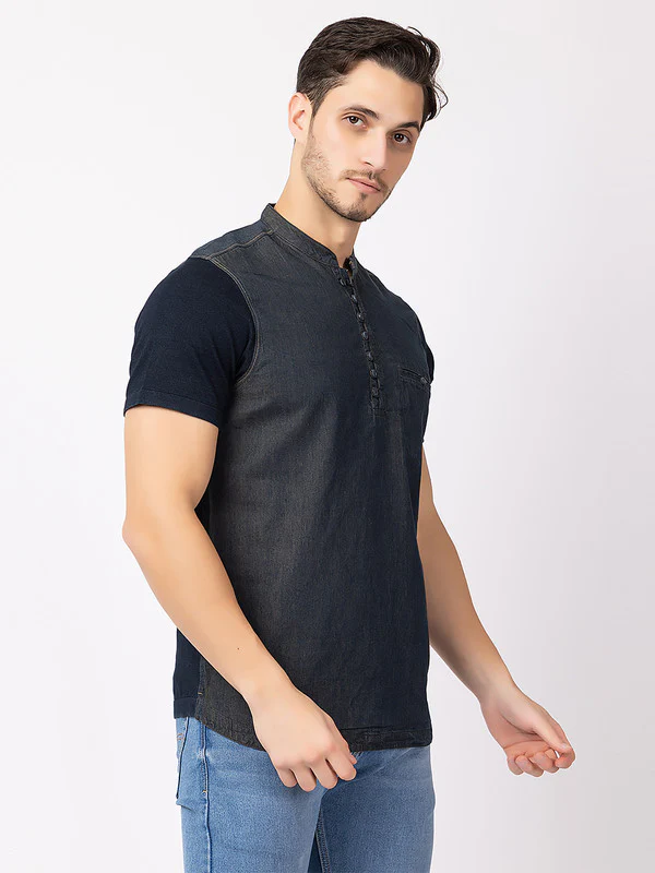 Men's Denim-effect Half Kurta - Image 2