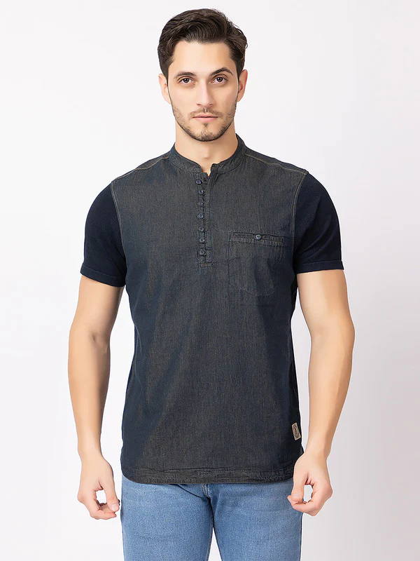 Men's Denim-effect Half Kurta - Image 3