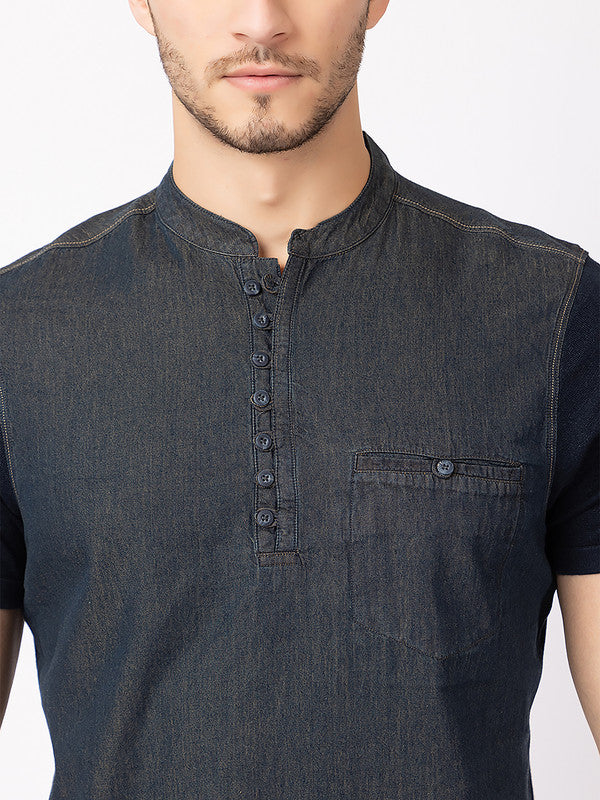 Men's Denim-effect Half Kurta - Image 4