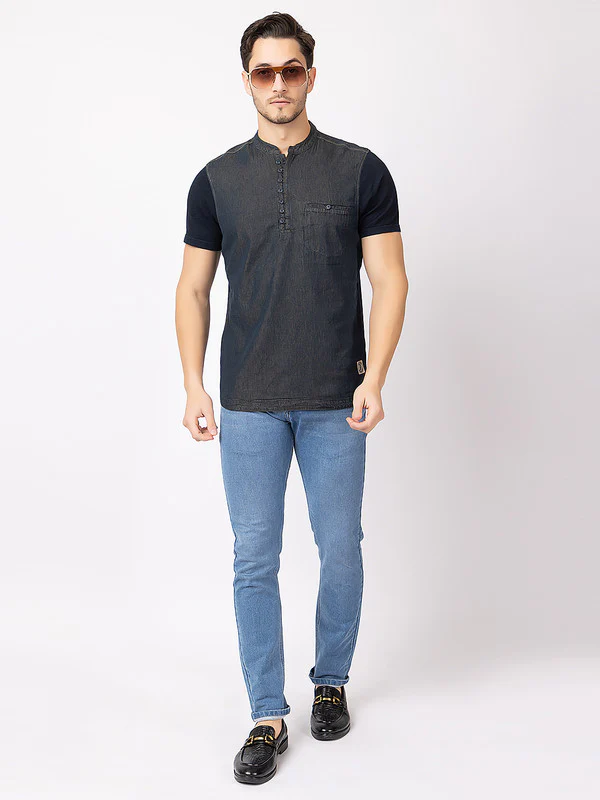 Men's Denim-effect Half Kurta - Image 6