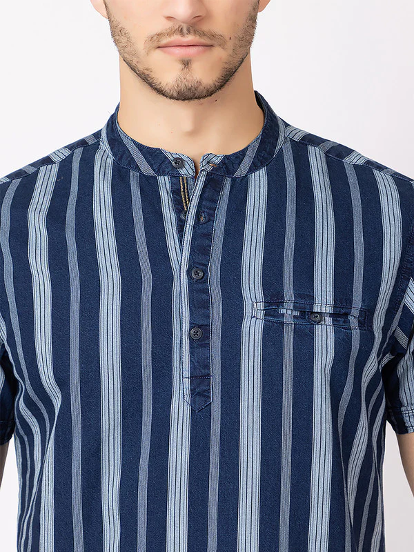 Men's Straight-stripe Half Kurta - Image 4