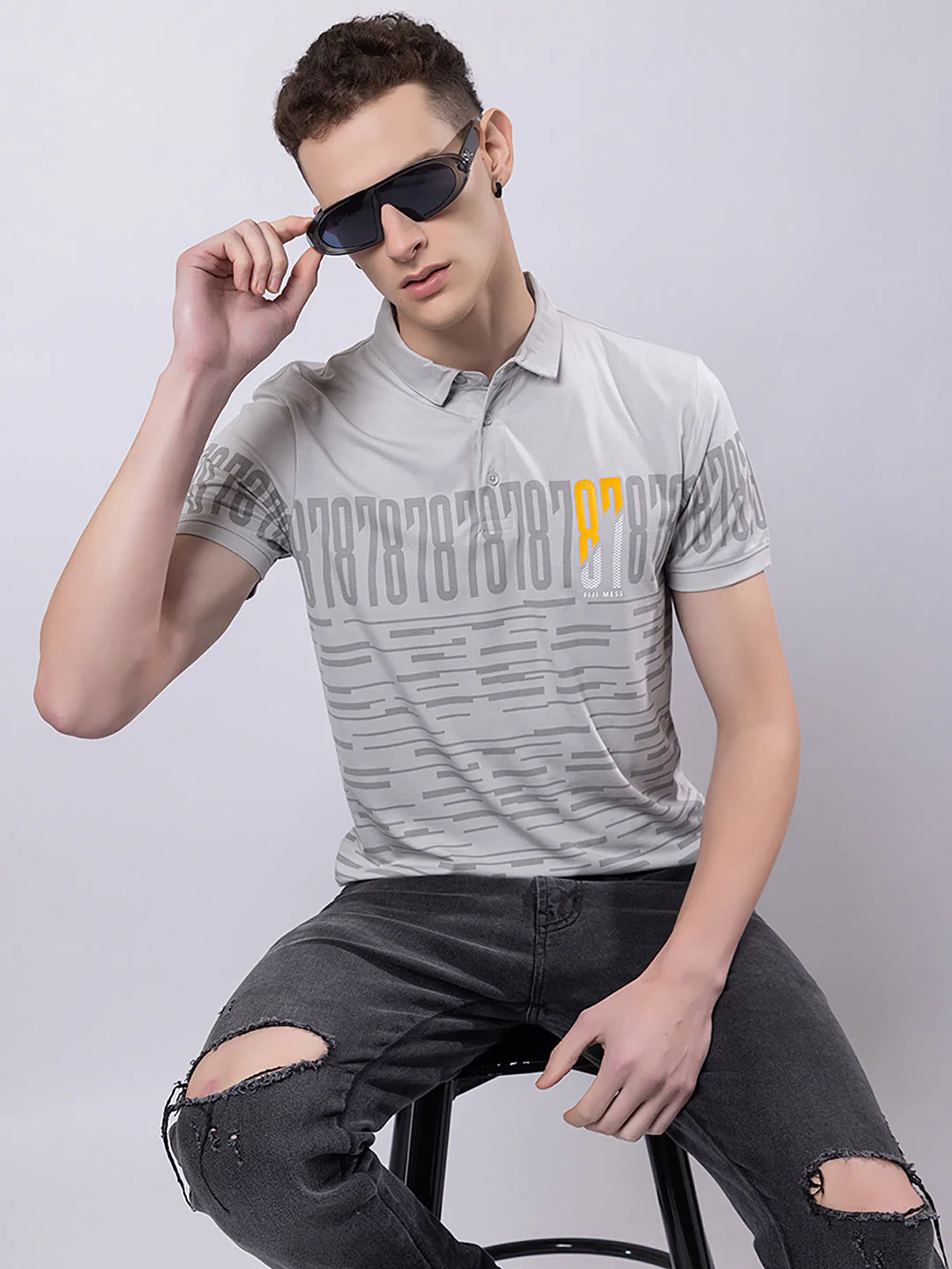 Men's Glitch-print Polo T-shirt - Image 4