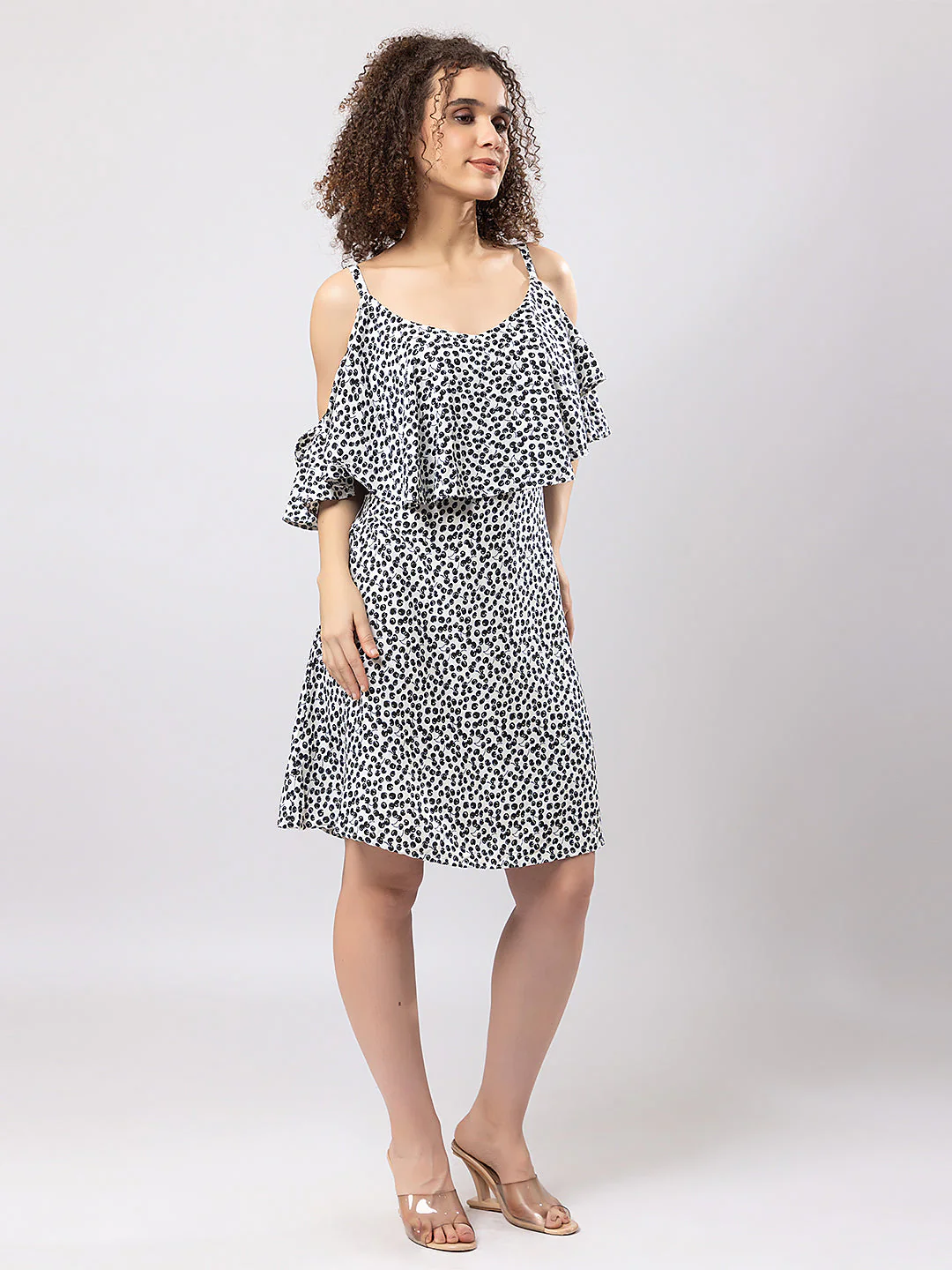 PRINTED RAYON SQUARE NECK 3/4 SLEEVES EXTRA LONG DRESS