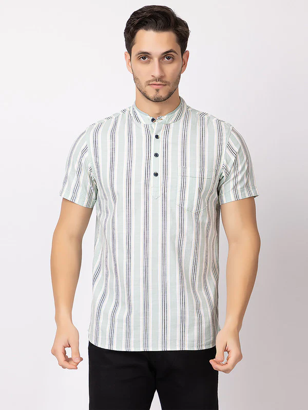 Men's Straight-stripe Half Kurta