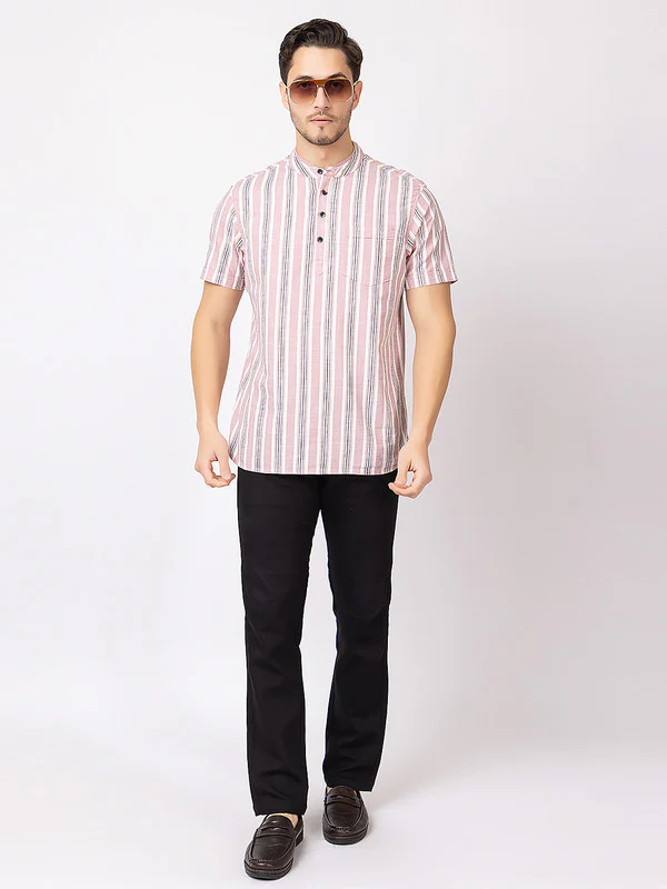 Men's Straight-stripe Half Kurta - Image 12