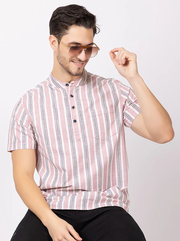 Men's Straight-stripe Half Kurta - Image 13