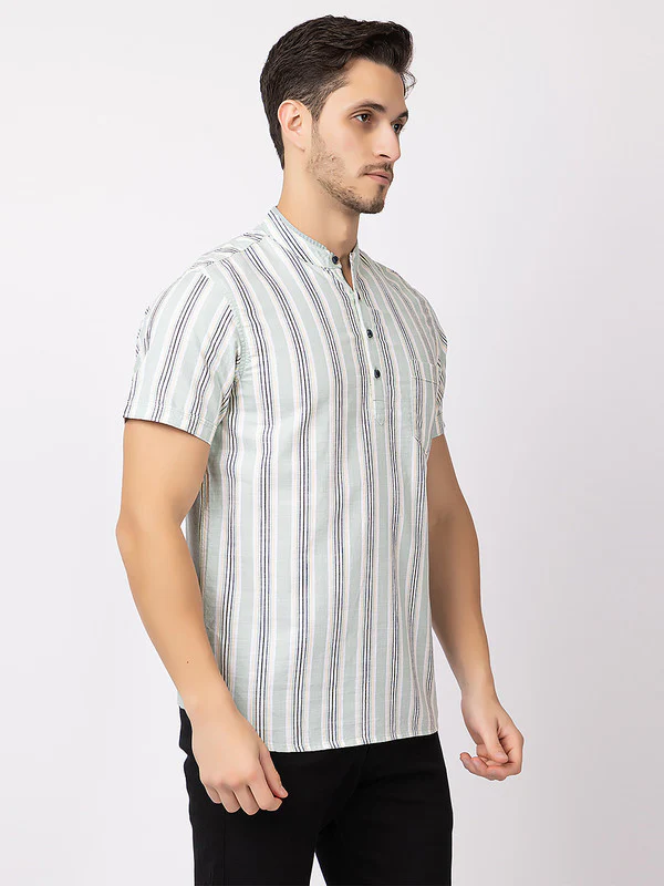 Men's Straight-stripe Half Kurta - Image 3