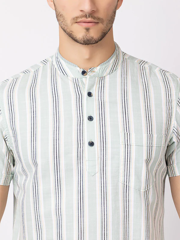 Men's Straight-stripe Half Kurta - Image 4