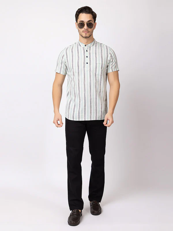 Men's Straight-stripe Half Kurta - Image 5