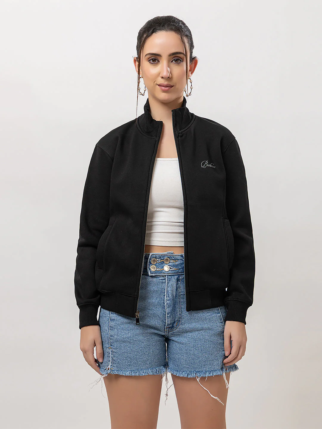 Women's Solid Zipper Sweatshirt