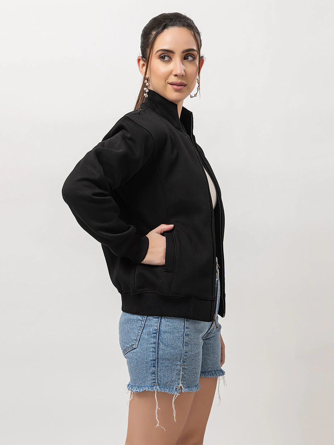 Women's Solid Zipper Sweatshirt - Image 2
