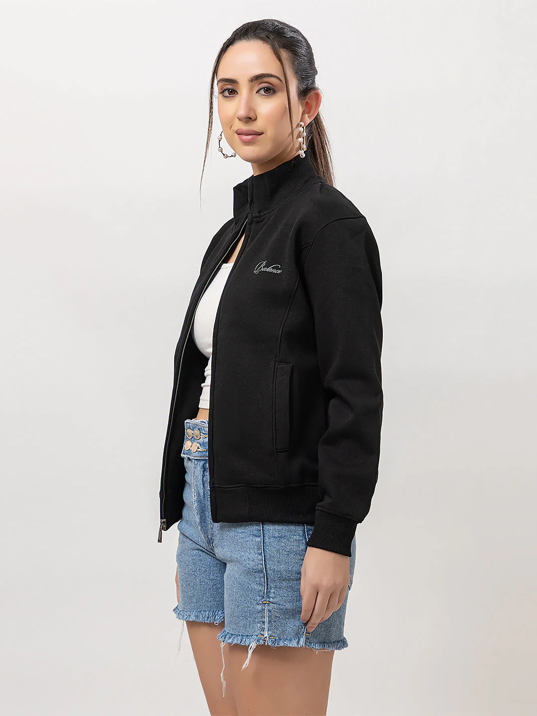 Women's Solid Zipper Sweatshirt - Image 7