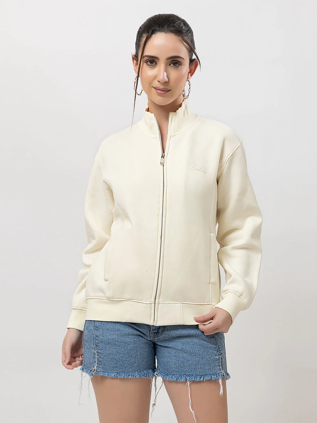 Women's Solid Zipper Sweatshirt