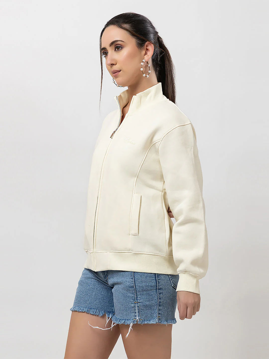 Women's Solid Zipper Sweatshirt - Image 4