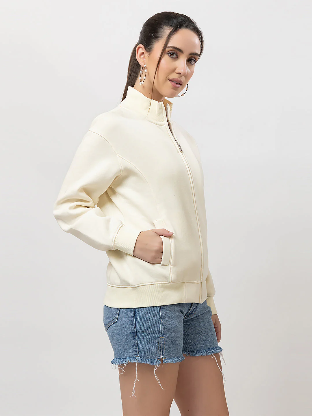 Women's Solid Zipper Sweatshirt - Image 6