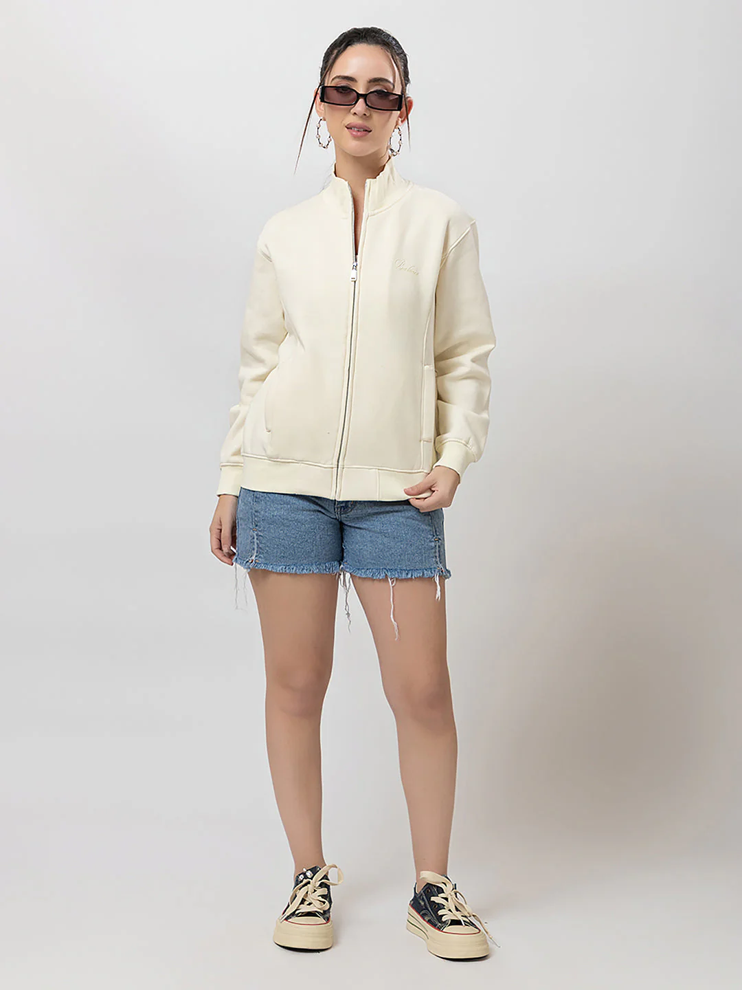 Women's Solid Zipper Sweatshirt - Image 7