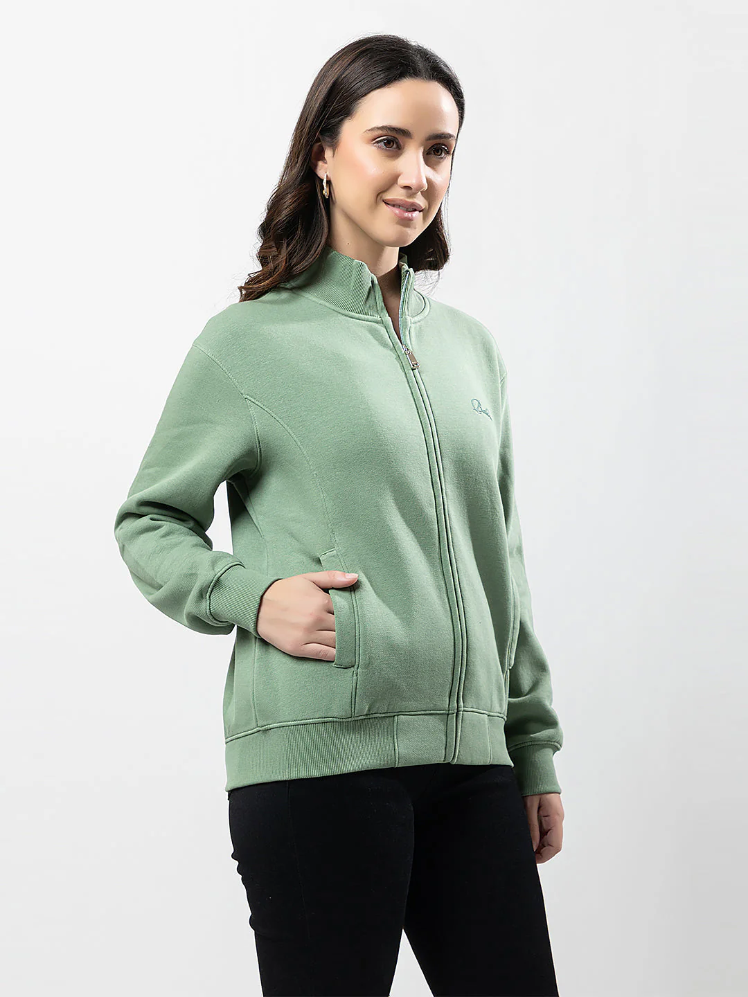 Women's Solid Zipper Sweatshirt - Image 2