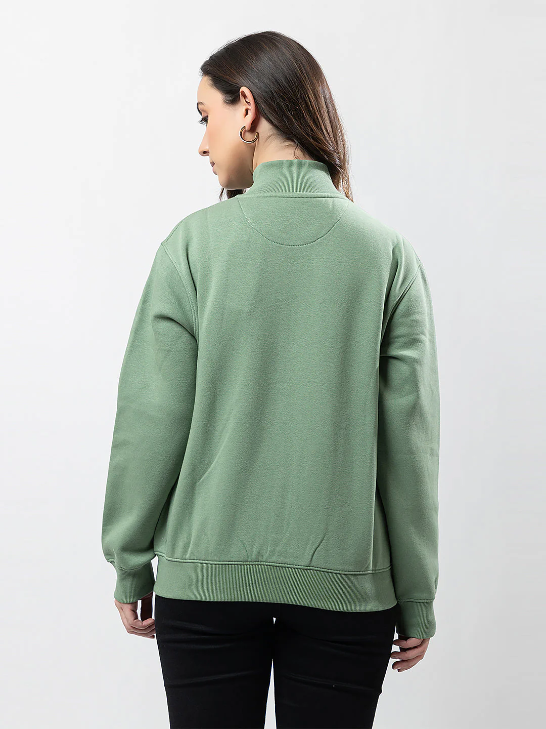 Women's Solid Zipper Sweatshirt - Image 3