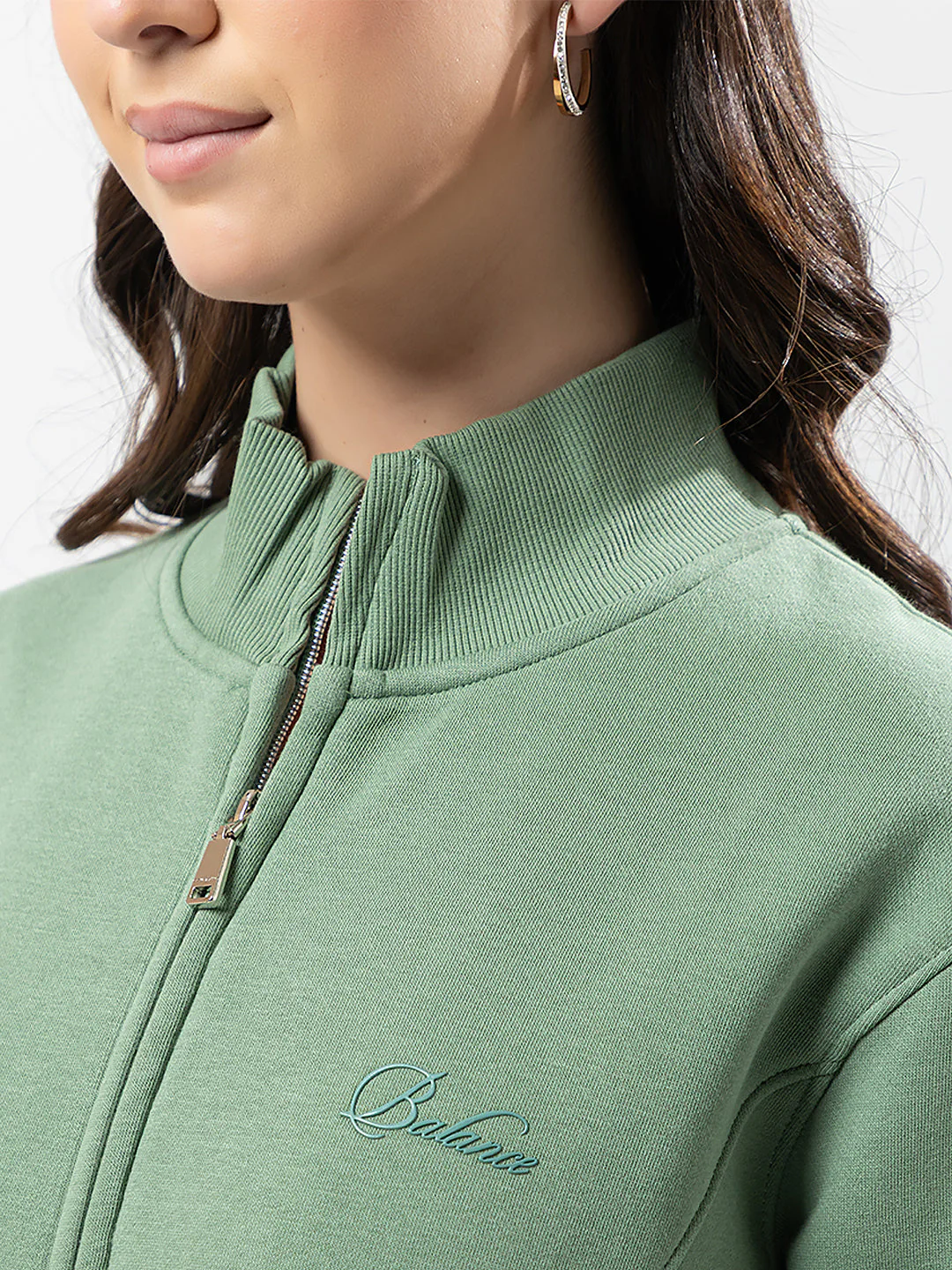 Women's Solid Zipper Sweatshirt - Image 4