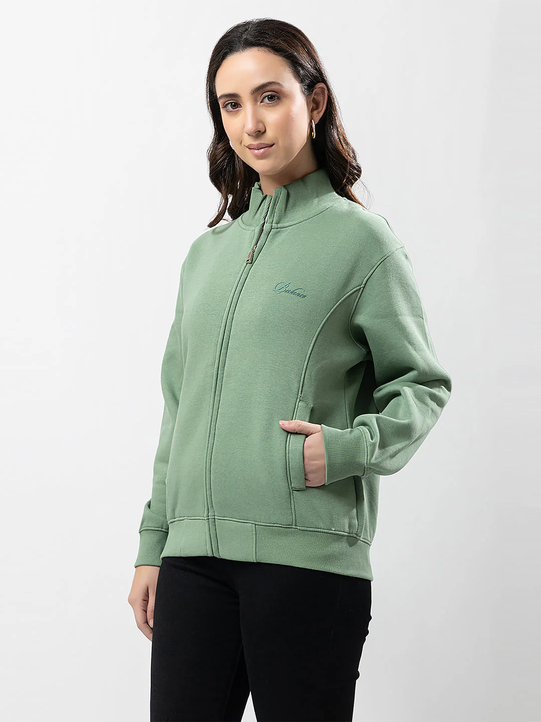 Women's Solid Zipper Sweatshirt - Image 6