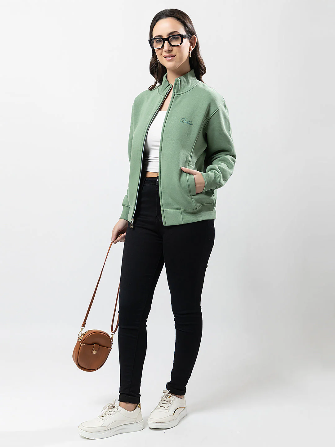 Women's Solid Zipper Sweatshirt - Image 7