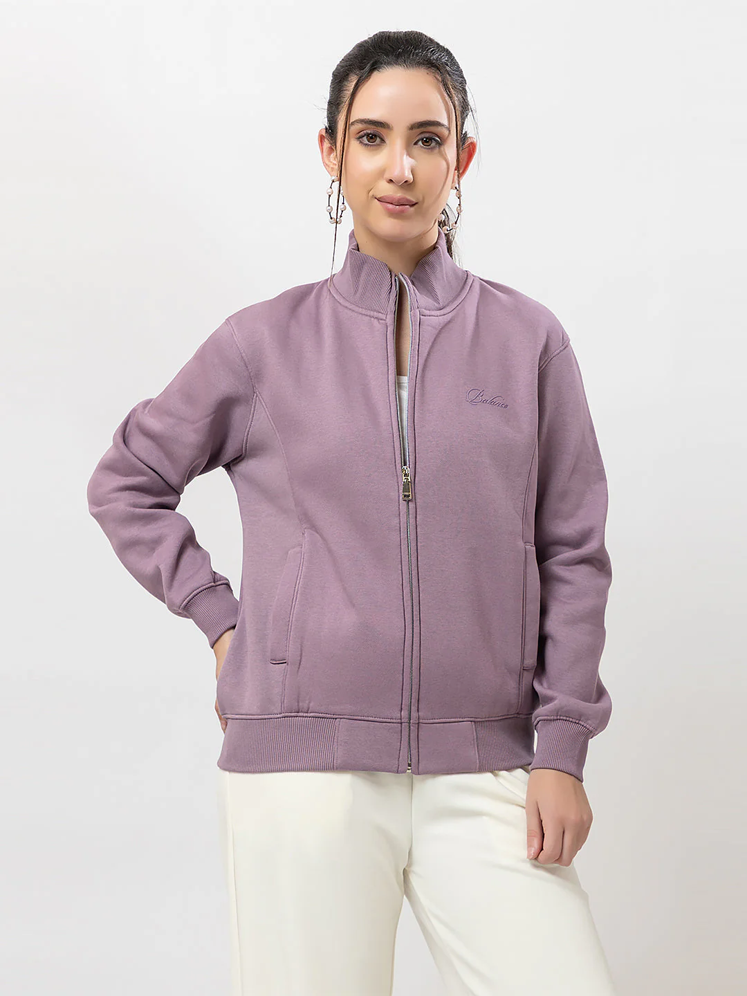 Women's Solid Zipper Sweatshirt