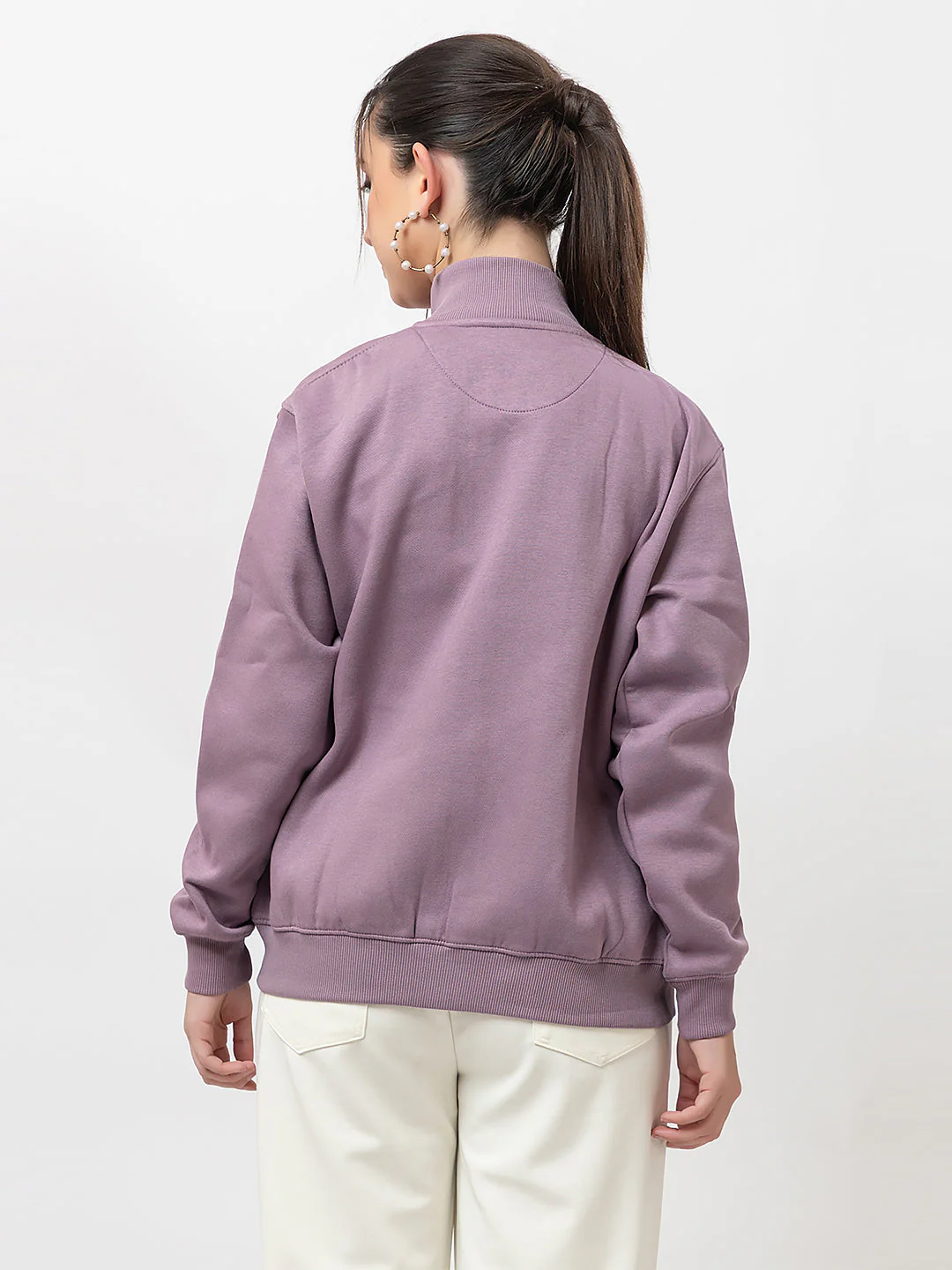 Women's Solid Zipper Sweatshirt - Image 2