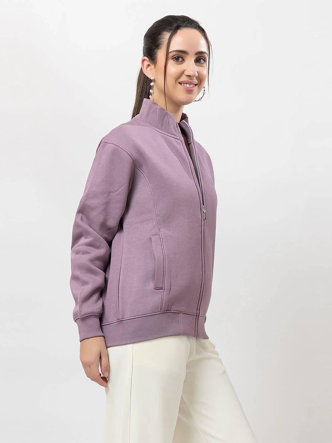 Women's Solid Zipper Sweatshirt - Image 4
