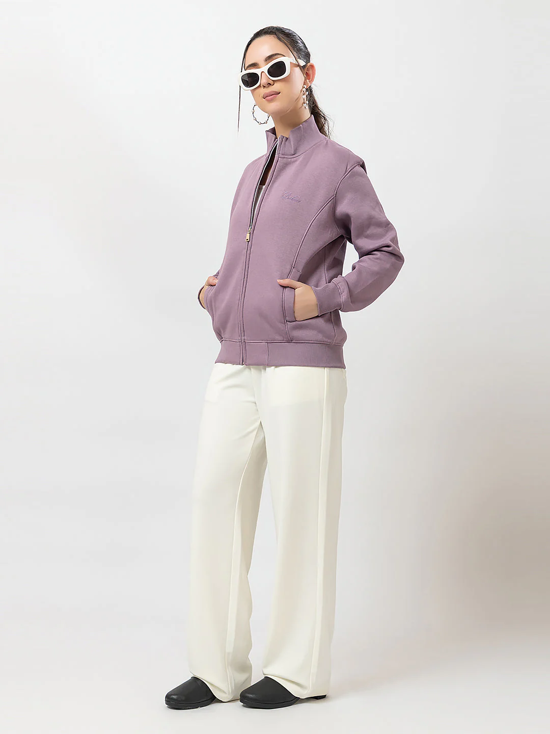 Women's Solid Zipper Sweatshirt - Image 5