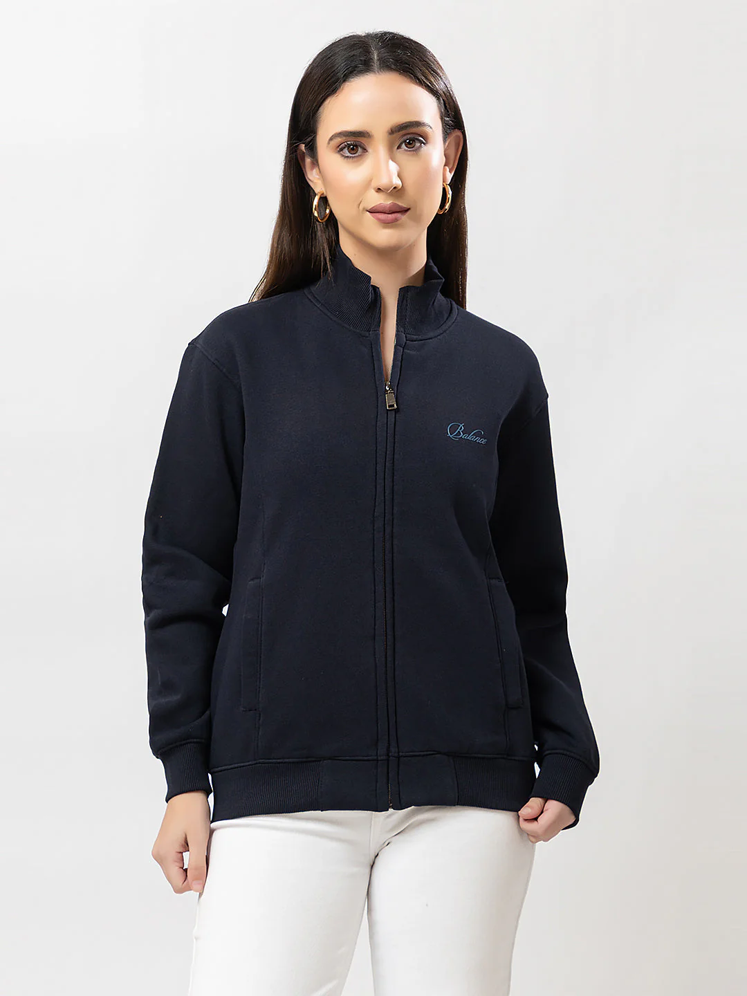 Women's Solid Zipper Sweatshirt