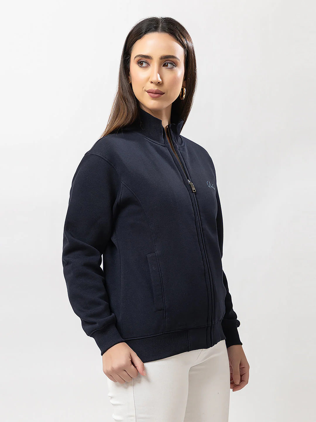 Women's Solid Zipper Sweatshirt - Image 2
