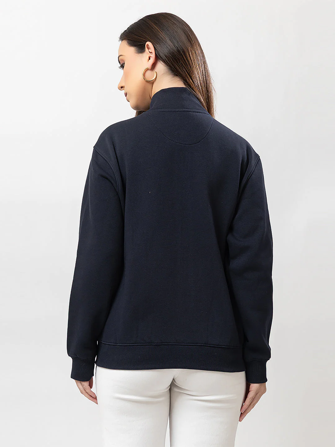 Women's Solid Zipper Sweatshirt - Image 3