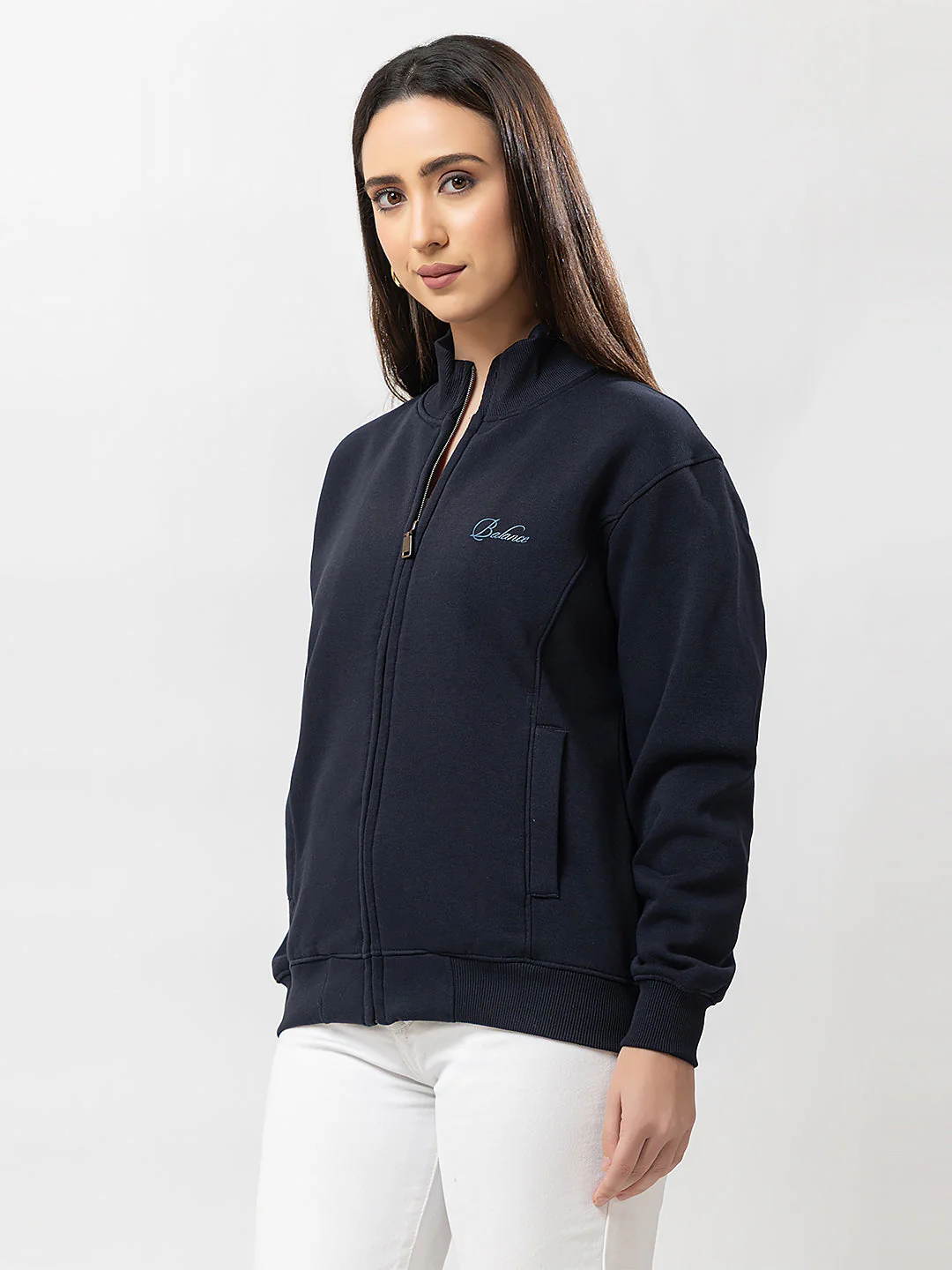 Women's Solid Zipper Sweatshirt - Image 5