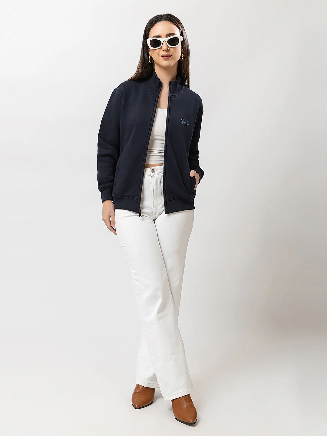 Women's Solid Zipper Sweatshirt - Image 6