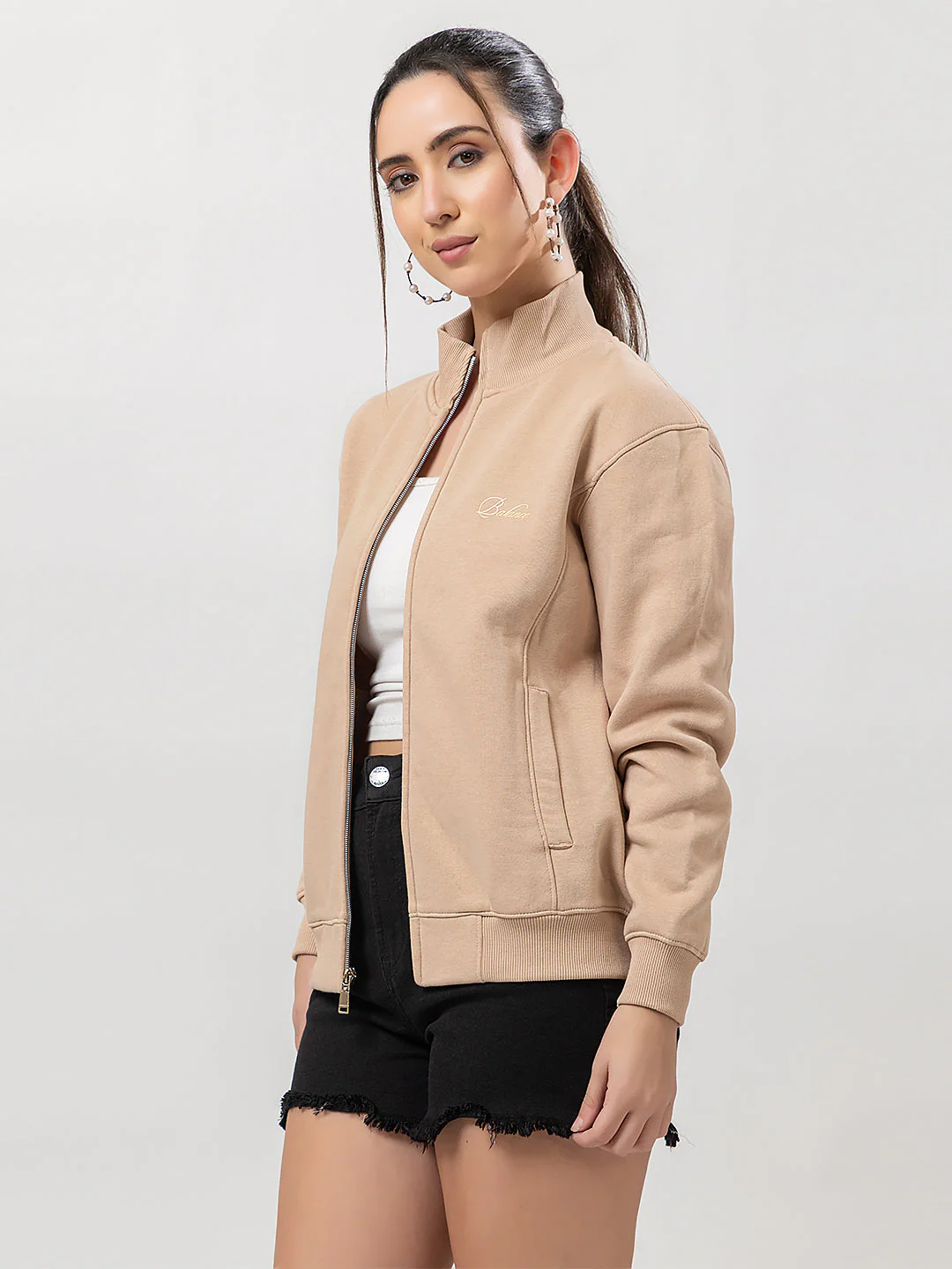 Women's Solid Zipper Sweatshirt - Image 4