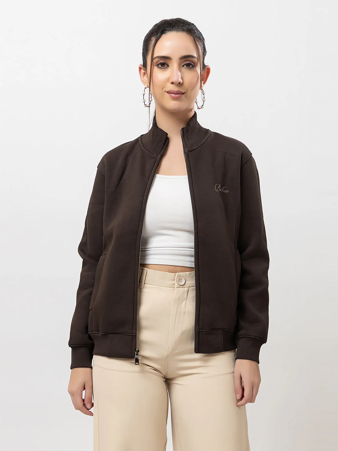 Women's Solid Zipper Sweatshirt