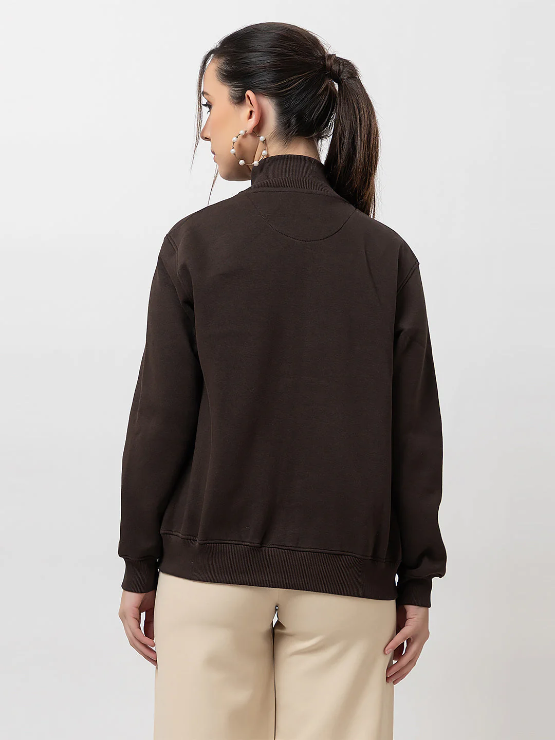 Women's Solid Zipper Sweatshirt - Image 2