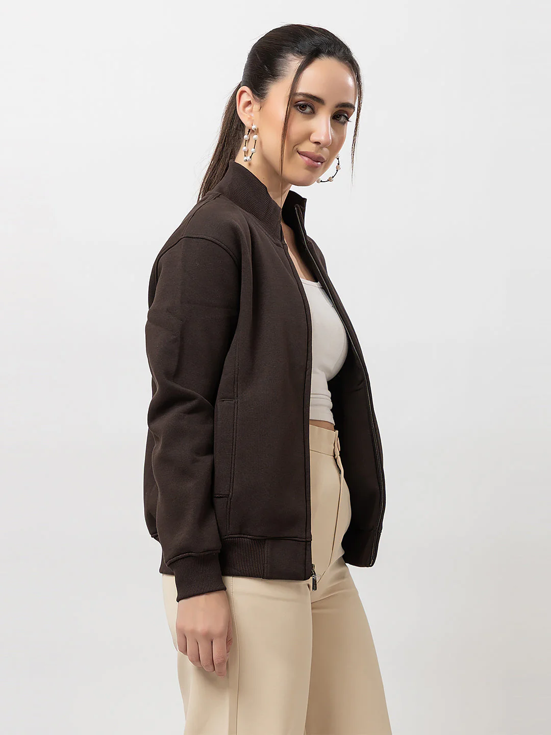 Women's Solid Zipper Sweatshirt - Image 3