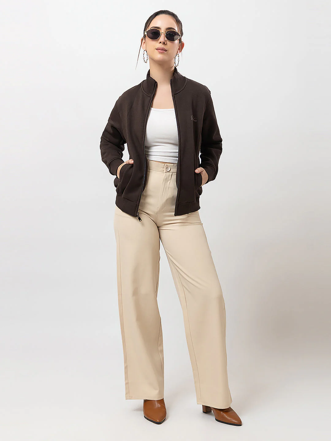 Women's Solid Zipper Sweatshirt - Image 5