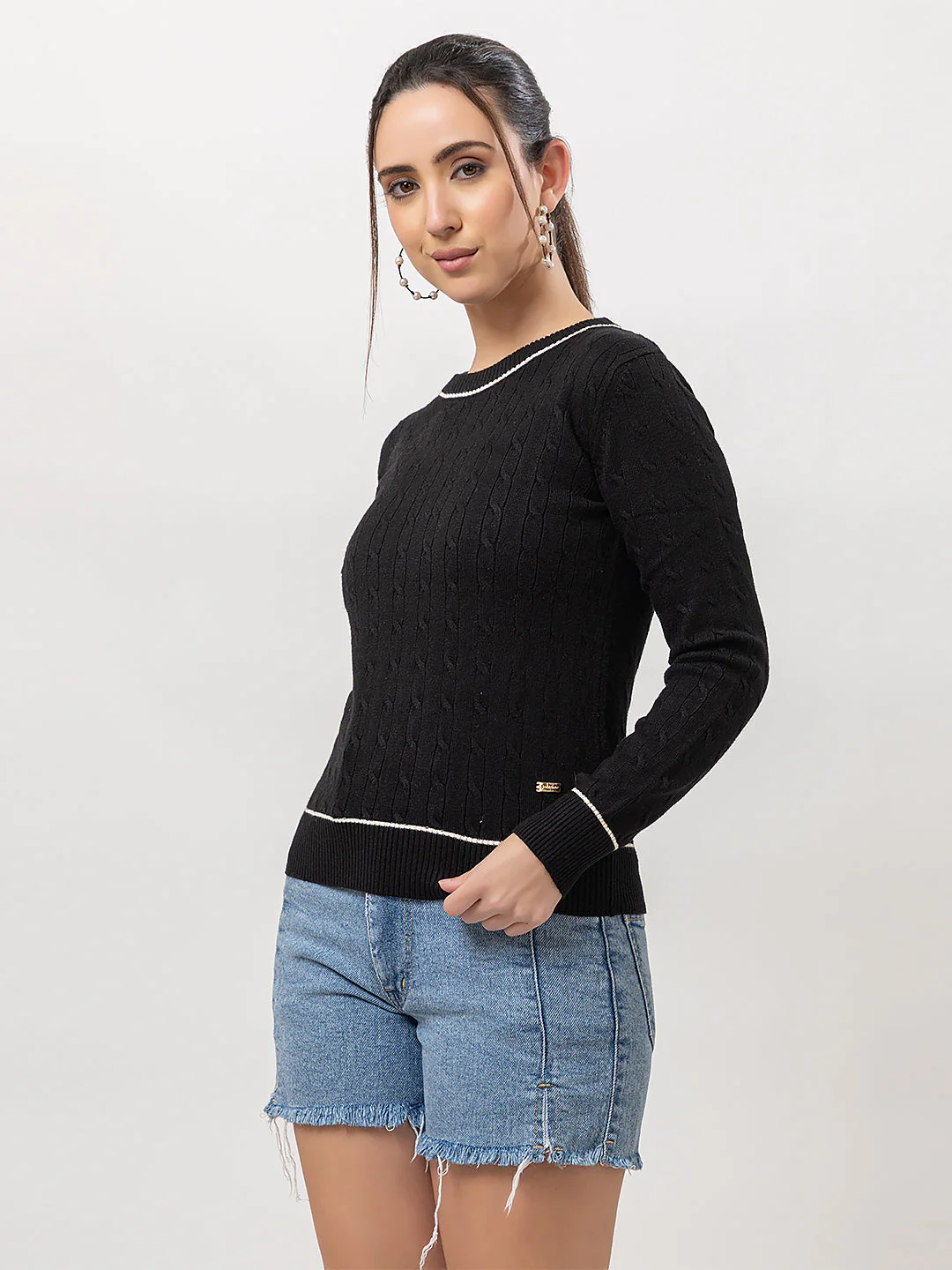 Women's Cable-Knit Solid Sweater - Image 2