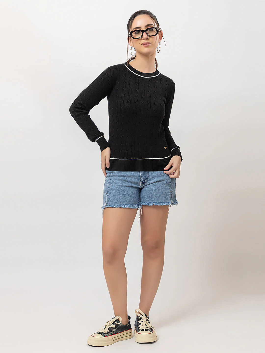 Women's Cable-Knit Solid Sweater - Image 3