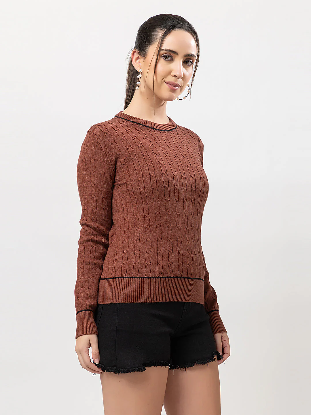 Women's Cable-Knit Solid Sweater - Image 3